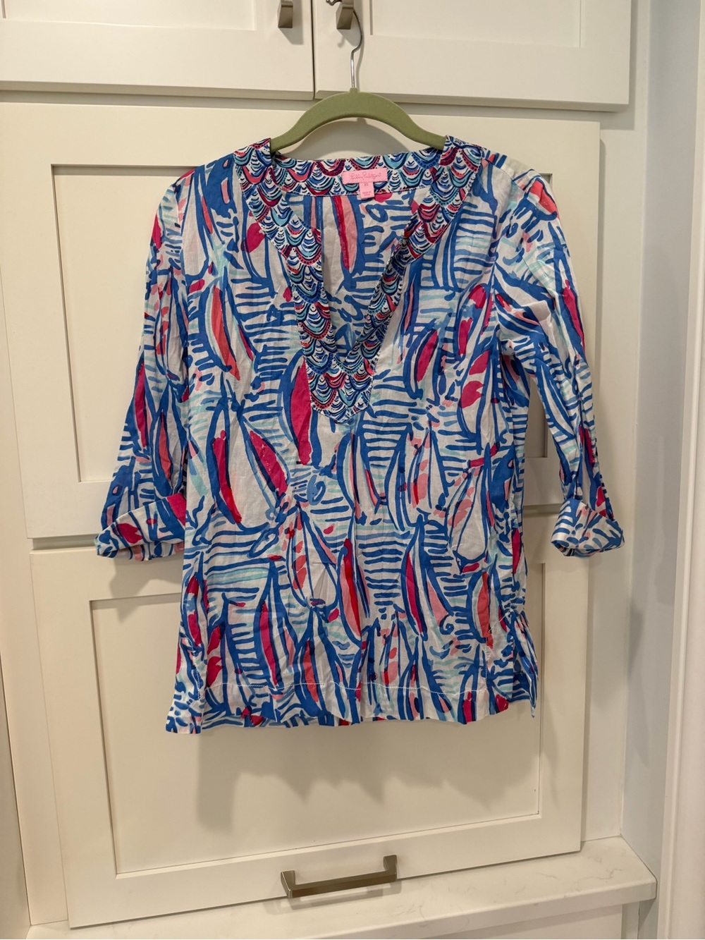 Lilly Pulitzer Blue and Pink V-Neck Printed Tunic